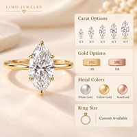 Bague de fiançailles solitaire en or jaune 14 carats avec diamant de laboratoire taille marquise 3 carats E VVS, certifié IGI, personnalisable OEM ODM, vente en gros