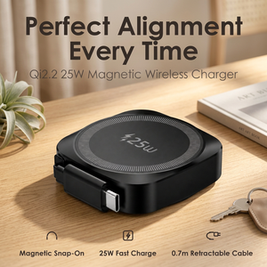 Cargador Inalámbrico para iPhone, Cargador Inalámbrico de Viaje Qi2.2 de 25 W, Base de Carga Rápida Magnética con Cable USB-C Retráctil de 0.7 M, Pixel - Product Image 1