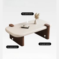 Table basse moderne Japandi en bois de noyer avec plateau irrégulier blanc crème, meuble de salon pour la maison