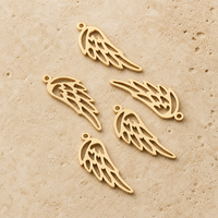 Connecteur en forme d'ailes creuses en or rempli 14 carats, ailes d'ange avec un ou deux trous pour la fabrication de colliers, bracelets et bijoux DIY