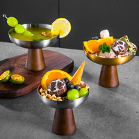 Gobelet à glace en acier inoxydable 304, gobelet à dessert en bois de noyer, passe au lave-vaisselle, logo personnalisé pour hôtel, café, vente en gros, OEM, ODM