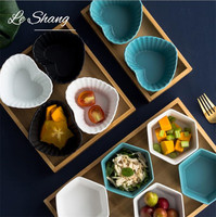 Prix usine nordique 6 pièces petits fruits Snack Dessert bols mat en céramique puce Dip bol ensemble avec plateau en bois
