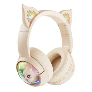 <span class=keywords><strong>ONIKUMA</strong></span> Diseño de oreja de gato para niñas Auriculares para juegos Auriculares para jugadores Estéreo con micrófono Luz LED - Product Image 1