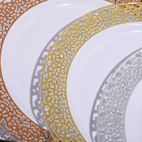 Assiettes en plastique PS robustes avec bordure en dentelle ornée, assiettes jetables pour mariages, anniversaires et fêtes