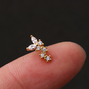 Classico <span class=keywords><strong>Piercing</strong></span> a Barra in Acciaio Inossidabile 16G con Corona e Foglia, con Zirconia Cubica e Bordo in Rame, per Helix, <span class=keywords><strong>Orbital</strong></span>, Rook, Conch, Tragus, con Chiusura a Vite - Product Image 5