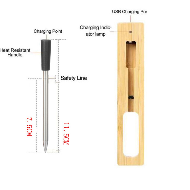 Bamboo Smart Meat Bluetooth Thermometer Long Range Wireless Digital Probe with App Control for Kitchen BBQ Grill Cooking