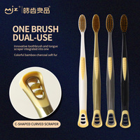 Brosse à dents 2 en 1, poils souples pour adultes, poils au charbon de bois, gratte-langue, emballage individuel, vente en gros