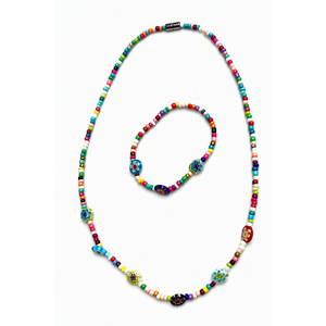 Parure de bijoux bohèmes en verre perlé, collier et <span class=keywords><strong>bracelet</strong></span> multicolores avec breloque fleur grecque Mati et pendentifs aux quatre motifs - Product Image 4