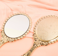 Miroir à Main Compact Ovale Doré Rétro Vintage Très Vendu, Petit Miroir de Maquillage Portable de Princesse en Argent Gaufré