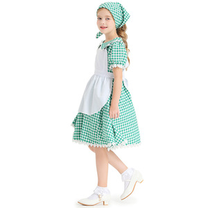 Costume de cosplay de paysanne des terres agricoles pour les petites filles, robe à carreaux, robe, cape, tenue pour enfant, enfants, Oktoberfest - Product Image 3