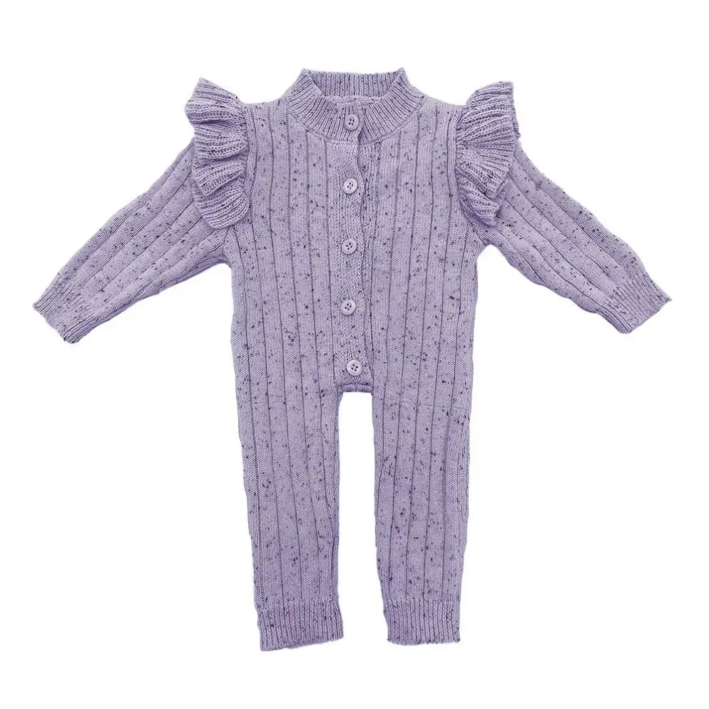Solid color knitted ruffle long sleeve baby clothes sweater romper