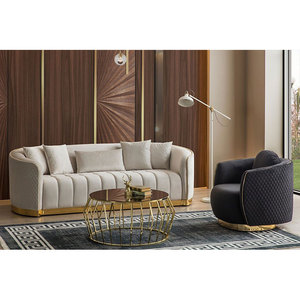 ชุดเฟอร์นิเจอร์ห้องนั่งเล่นแบบขยายได้ โซฟาหนังแท้ 3-4 ที่นั่ง สไตล์วิลล่าหรูหราหลังยุคใหม่ สำหรับอพาร์ตเมนต์ โรงแรม - Product Image 3