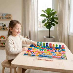 Gioco Educativo Montessori in Legno, Tavola Logaritmica con Numeri, Caratteri, Frutta, Veicoli e Forme, Puzzle e Gioco di Pesca per Bambini - Product Image 5