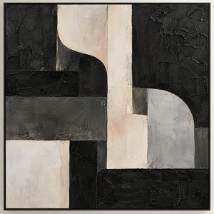 Dipinto a Olio Astratto Geometrico Modernista su Tela, Nero e Avorio, Dipinto a Mano, <span class=keywords><strong>Arte</strong></span> Murale Testurizzata per Hotel, Lobby, Ufficio - Product Image 5