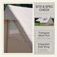 Tente de camping gonflable 3-4 personnes en coton épais, coupe-vent, imperméable, installation rapide, avec lanterneau et auvent latéral, type cabane