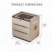 Table de chevet de luxe à 3 tiroirs avec chargeur sans fil et port USB, table de chevet intelligente en bois massif pour chambre à coucher, mobilier d'hôtel