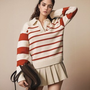Knitwear Supplier Custom Fashion Ladies Knitted <strong>Red</strong> and White Striped Sweaters <strong>for</strong> <strong>Women</strong> - Product Image 2