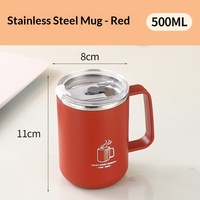 Mug à café isotherme en acier inoxydable 304 de 500 ml avec poignée et couvercle, double paroi sous vide, gobelet de voyage portable pour boissons chaudes et froides