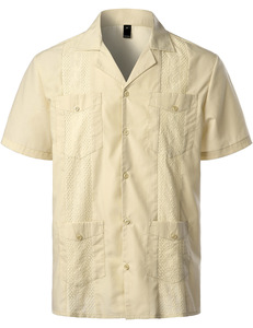 Camisa cubana para hombre de la fábrica Yiwu, camisa <span class=keywords><strong>guayabera</strong></span> blanca bordada <span class=keywords><strong>mexicana</strong></span>, camisa de manga corta para hombre - Product Image 2