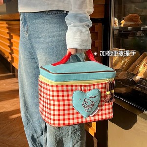 ถุงอาหารกลางวันแบบมีฉนวนลายตารางหมากรุกแบบพกพาสำหรับเด็กนักเรียนในสำนักงาน - Product Image 2