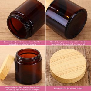 Natural Frosted Amber PET <b>Plastic</b> Body Butter Cosmetic Cream <b>Jar</b> with Bamboo Screw Top Lid and Silk Screen Printing - Product Image 3