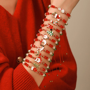 Christmas <b>Bracelet</b> Set 12 Pcs Red Green <b>Beaded</b> Santa Claus Reindeer Adjustable Women <b>Men</b> Gift Jewelry Fashion - Product Image 2