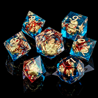 7 pièces de dés DND en résine transparente, bleue et rouge, avec bordures scellées, faits à la main, à bords vifs, pour jeux de société RPG Dungeons & Dragons, cadeau de fête
