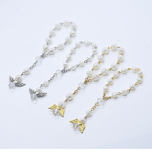 Bracelet chapelet Ailes d'Ange avec perles et roses, cadeau de mariage, bijoux en alliage de zinc - Product Image 3
