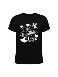 T-Shirt per San Valentino, Design Cupido e Cuore in Bianco e Nero, Maglietta Casual da Uomo, Collo Tondo, Manica Corta, Taglia Grande, 100% Cotone 180g - Product Image 1