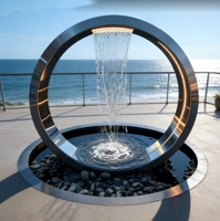 Sculpture de fontaine circulaire abstraite en acier inoxydable, moderne, de luxe, soudée sur mesure, pour extérieur commercial