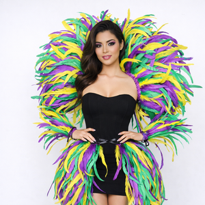 طقم زي كرنفال بالريش، أجنحة كتف بنفسجية/خضراء/صفراء + أصفاد للذراعين، زي حفلات السامبا والمهرجانات، بيع بالجملة OEM - Product Image 2