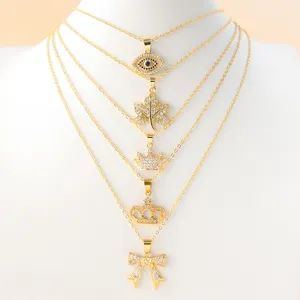 Little Ant Jewelry Gold Silver Color Zirconia Charm Necklace Bow Tie Star & Crown Women's Necklace