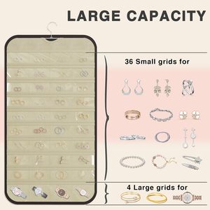 Hanging Jewelry Organizer 36 Hooks 40 Pockets Rectangular Black And Beige For Necklace Storage Women Modern Style - Product Image 6