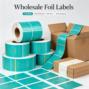 Etiquetas de aluminio personalizadas rectangulares con estampado dorado para embalaje de cosméticos, rollo al por mayor de 3 pulgadas de diámetro - Product Image 1