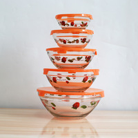 Ensemble de cinq ustensiles de cuisine en verre transparent résistant à la chaleur, bol à salade avec couvercle, récipient de conservation des aliments frais