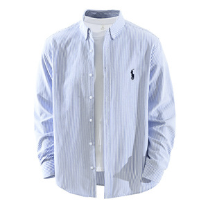 Camicie Oxford a Righe Polo Ricamate a Maniche Lunghe Camicia Casual da Uomo <span class=keywords><strong>Stile</strong></span> Business <span class=keywords><strong>Abbigliamento</strong></span> Ampio per Ufficio e Uso Quotidiano - Product Image 5