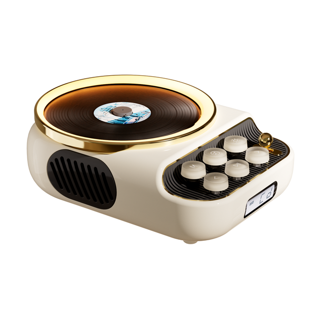 Original Factory's Vintage Design 4-in-1 Rotating Disc CD Player Portable Music Speaker with FM Radio and Warm Night Light
