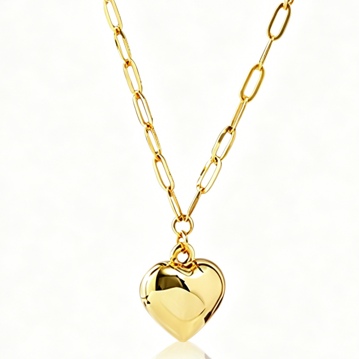 AU750 Custom 10k 14k 18k Solid Gold Link Chain Necklace with Heart