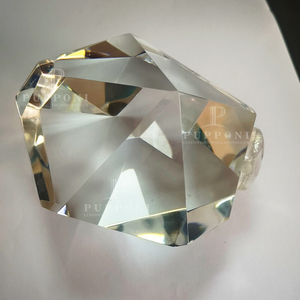 Single Faceted Crystal Pendant <b>Light</b> Geometric Diamond Shape Brass Ceiling Hanging Lamp - Product Image 3