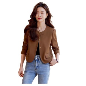 Women's Short Blazer Solid Color Beige Black Brown Polyester Fiber Worsted Spring Autumn Elegant Petite Fit - Product Image 5
