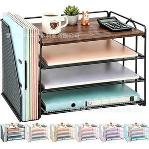 Desktop Shelf Metal <b>File</b> Holder 6 Tier <b>Storage</b> Rack For Office Desk Study Room Organizer With Bookend And Stationery <b>Storage</b> - Product Image 1