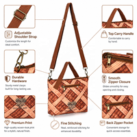 Bolsa Transversal Marrom Ferrugem com Estampa de Trama de Cesto, Alça Superior, Alça Ajustável, Ferragens Douradas e Zíper Frontal para Mulheres, Uso Diário e Viagens