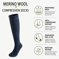 Chaussettes de compression personnalisées en laine mérinos 15-20 mmHg, hauteur genou, réduisent le gonflement, améliorent la circulation sanguine, chaussettes de compression personnalisées