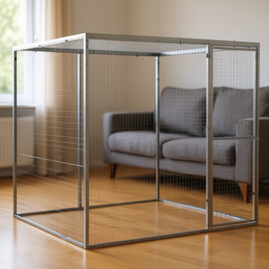 Jaula para gatos de acero galvanizado plateado, cuadrada, grande, con cerradura, para interiores. - Product Image 2