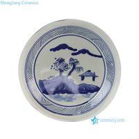 RZKT04-AE  Jarre en porcelaine bleue et blanche de style Ming avec motif paysager, jarre décorative en porcelaine chinoise