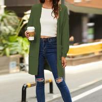 Nouveau pull long en acrylique tricoté anti-rides pour femme, col en V, fermeture à bouton unique, style décontracté automne-hiver