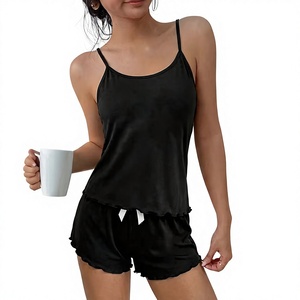 Women Jersey 2-Piece Lounge Set Sleeveless Cami Shorts Solid Color Summer Wear Breathable Cozy Elegant Sleepwear Elastic Waist - Product Image 6