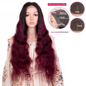 Парик с полной кружевной застежкой 4x4, 24-32 дюйма, винно-красный, с эффектом волнистых волос - Product Image 1