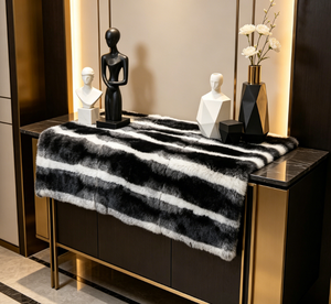 Plaid en fourrure de lapin Rex 100% véritable avec motif rayé <span class=keywords><strong>Chinchilla</strong></span>, doux et moelleux, tapis décoratif en fourrure pour la maison et les vêtements - Product Image 6