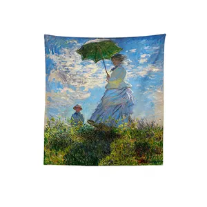 Pittura a olio estetica arazzo da parete donna con un parasole Claude Monet opera d'arte arazzo World art dipinti classici arazzo